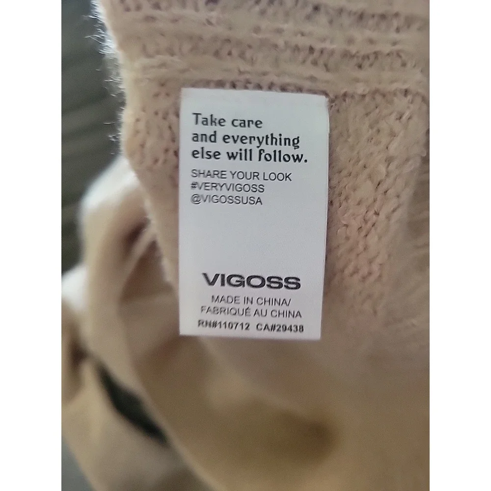 Vigoss Tan  Plus Size XL Designer Luxury Long‎ Sleeve Braided Crew Neck Sweater